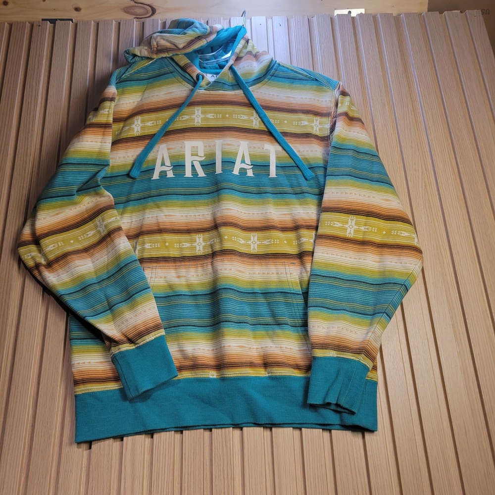 Ariat ReAL Mens Serape Print Hoodie Turquoise Gold Southwestern Logo  M